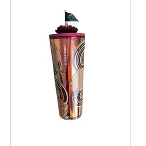 STARBUCKS  Holiday 2025 Flower Straw Charm 24 Oz Cold Cup Tumbler